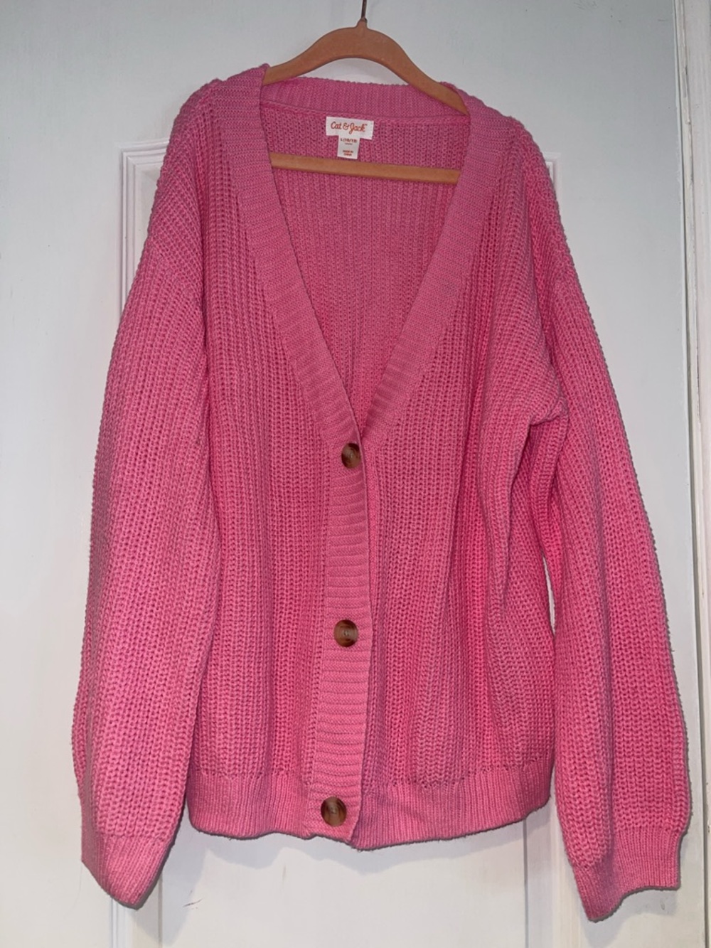 Cat & Jack Bubblegum Pink Chunky Knit Button Cardigan